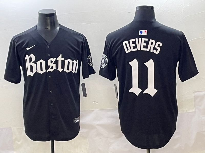Men 2025 Boston Red Sox 11 Devers Black Five generations Joint Name Nike MLB Jersey style 1
